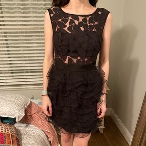 BCBG Mini black sheer ruffle tier bottom dress